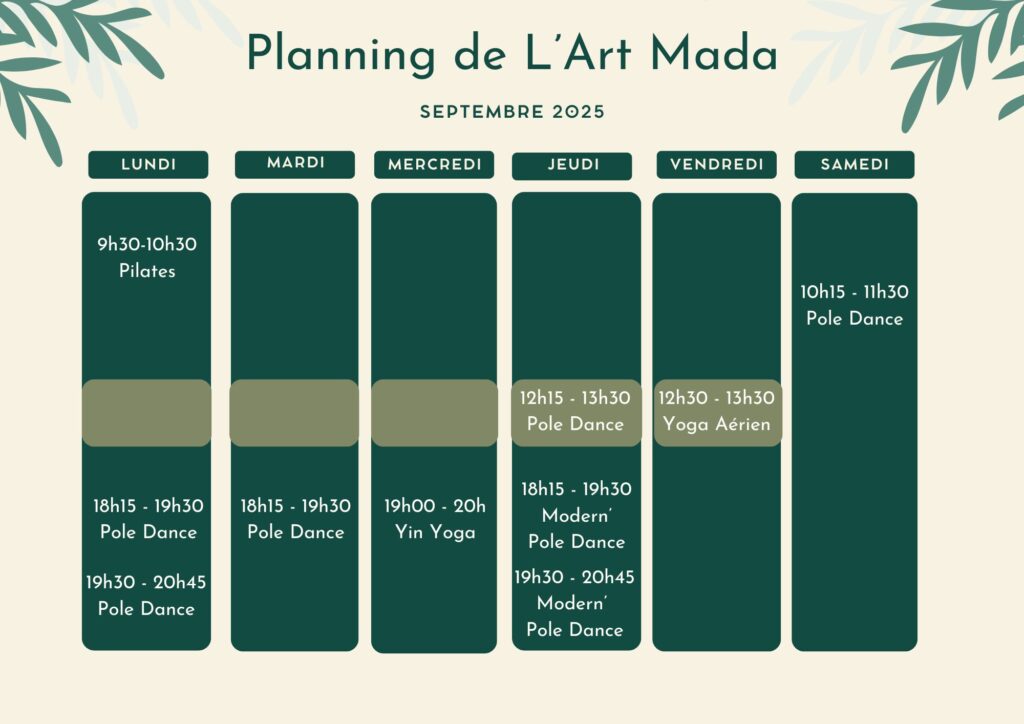 Planning des cours de l'art mada